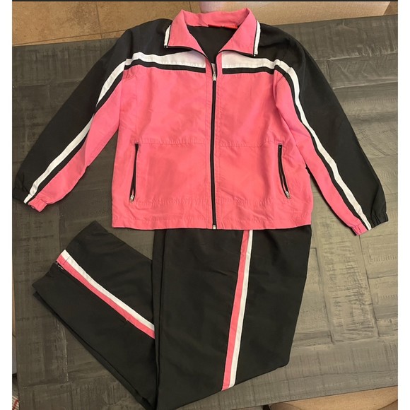 East West Vintage Pink and Black Wind/Track Suit - Sz M/L - Picture 1 of 10